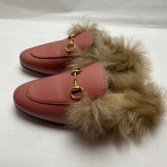 GUCCI Pink Wool-Lined Princetown Slippers Size 35 - Picture 3 of 6